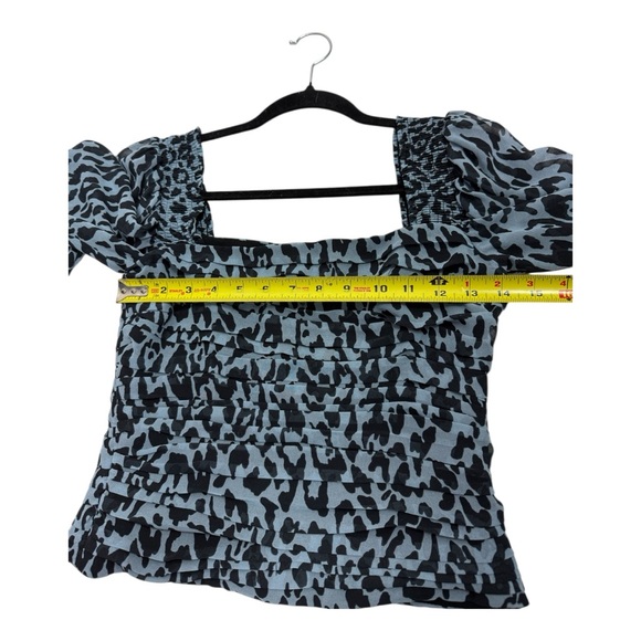Zara XS Animal Print Long Sleeve Blouse Blue Black - Picture 6 of 10